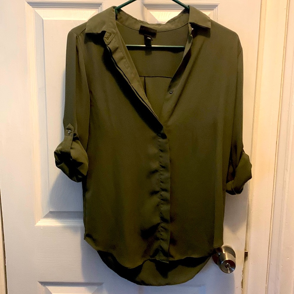 Dark green long or short sleeve dress shirt